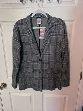 Serra Black and White Plaid Single-Button Blazer